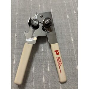 Swing-A-Way Can Opener Ivory Rubber Grips Stainless Steel Made In USA Very Clean